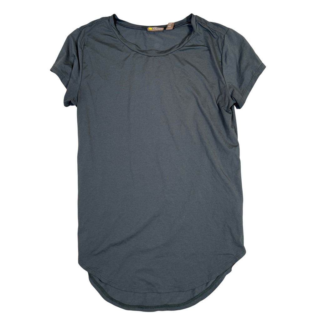 Zella Womens XS Charcoal Gray Short Sleeve Activewear T-Shirt Curved Hem